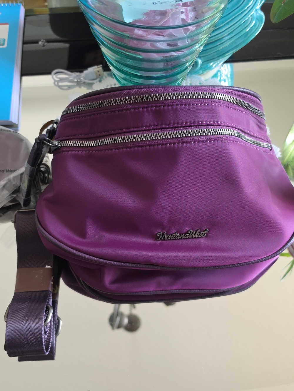 Montana West Vibrant Purple Crossbody Bag with Dual Zips And Also Fanny Pak